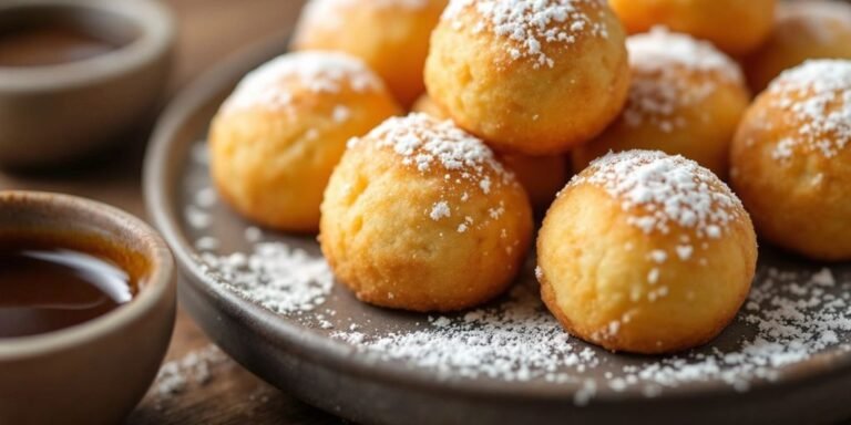 Golden-brown Italian butterball cookies with espresso dip.