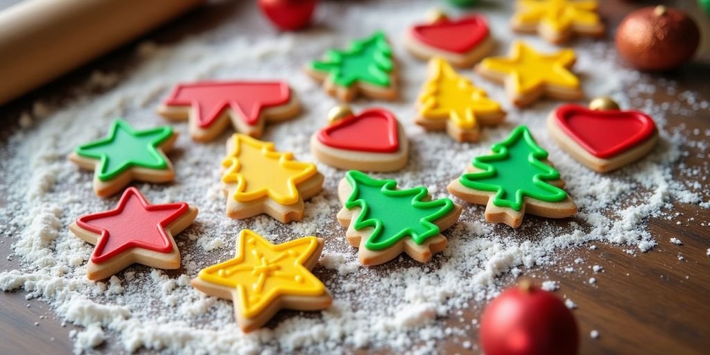 Holiday cookie cutters in various shapes on wooden surface.