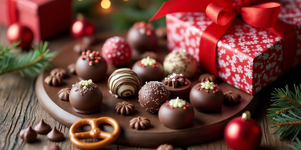 A variety of homemade chocolate gifts for Christmas.