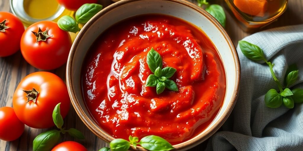 Bowl of garlic-free pasta sauce with fresh ingredients.