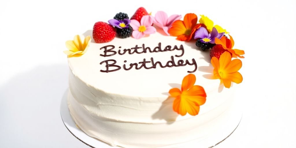 A decorated sugar-free birthday cake with fresh berries.