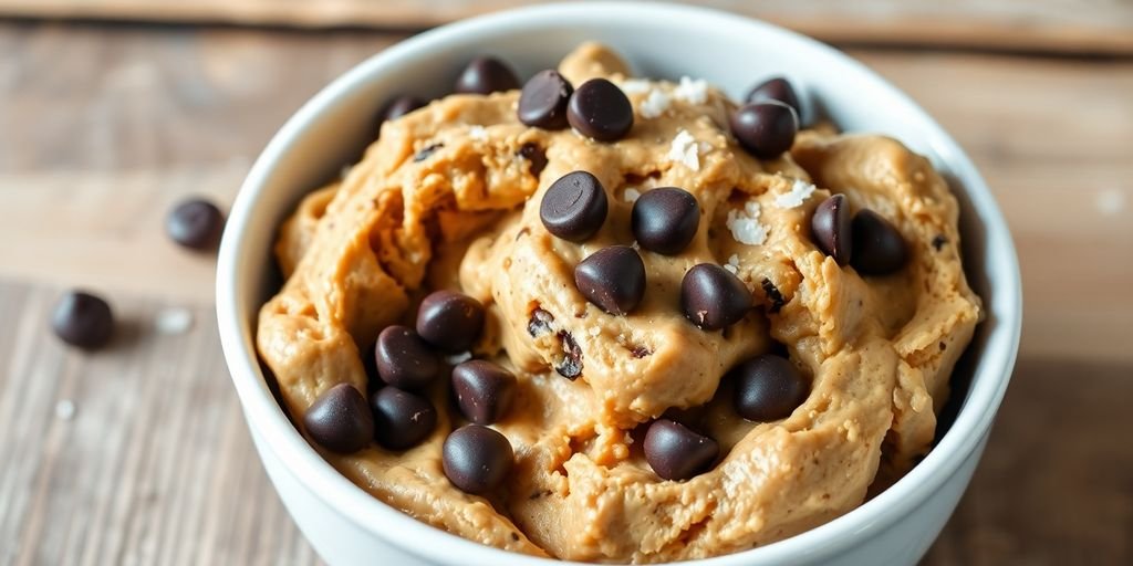 Bowl of chickpea cookie dough with chocolate chips.