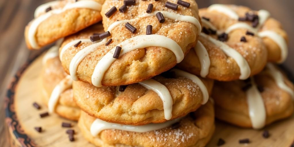 Churro cheesecake donut cookies on a wooden platter.