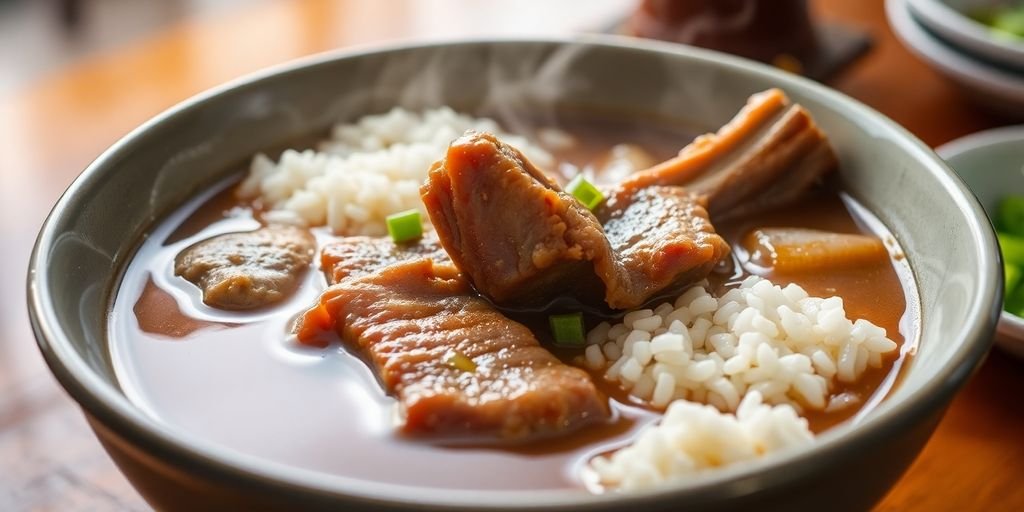 Delicious bowl of Bak Kut Teh with pork ribs.