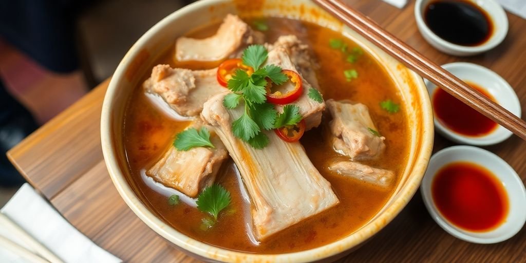Delicious bowl of Bak Kut Teh with pork ribs.