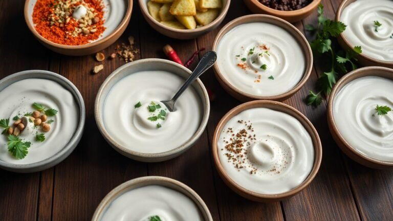 Creamy Armenian yogurt dips with fresh garnishes.
