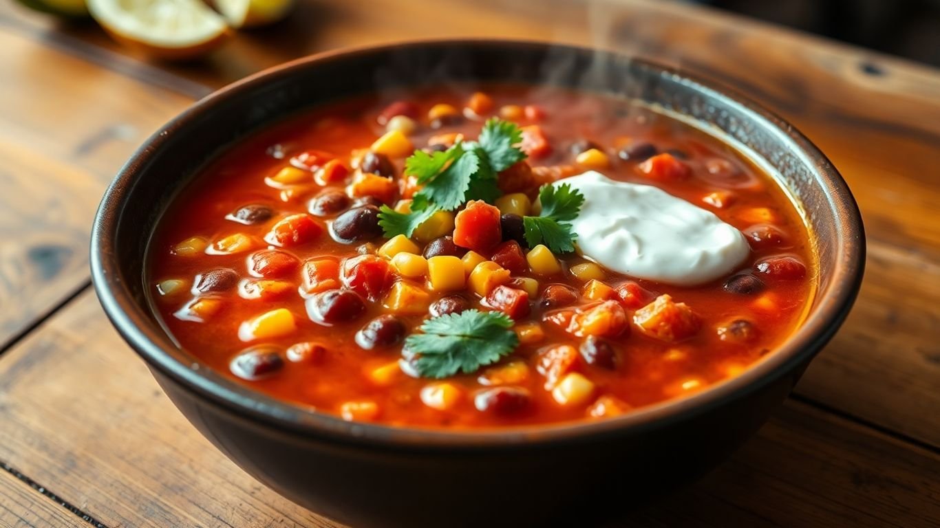 Bowl of 5-ingredient taco soup with toppings.
