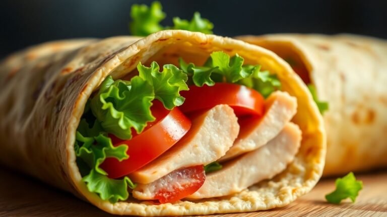 Healthy turkey wrap with fresh ingredients on a plate.