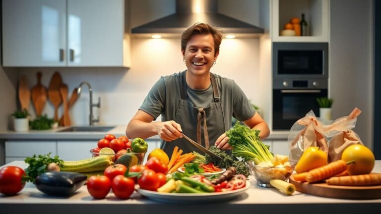 Single person cooking easy meal, no meal planning needed.