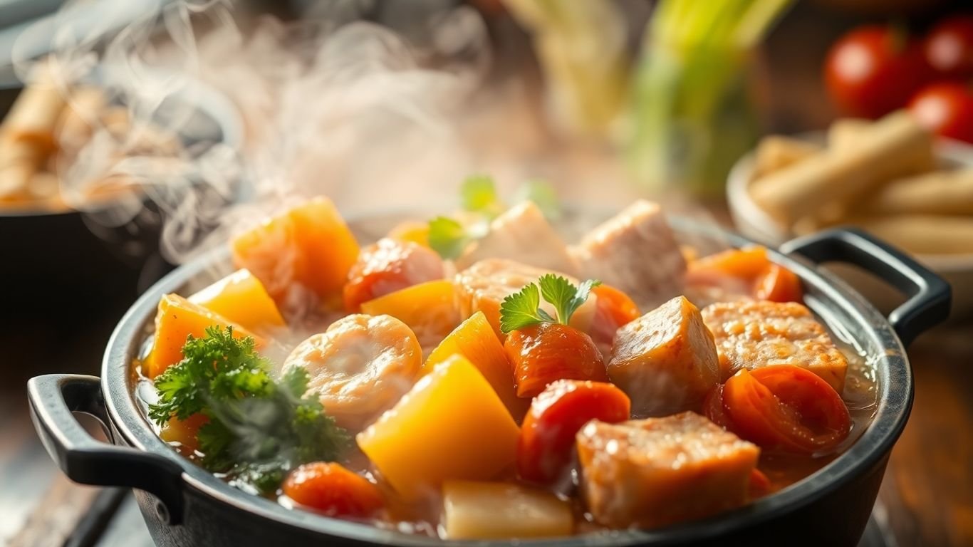 Delicious one-pot meal with fresh vegetables and protein.