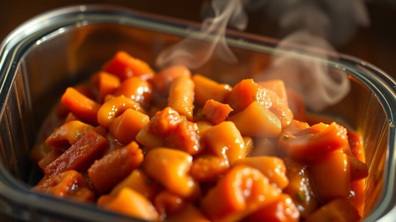 Savory single serving dinner in a freezer container.