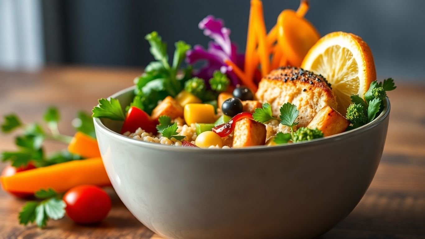 Healthy solo dinner bowl with fresh ingredients.