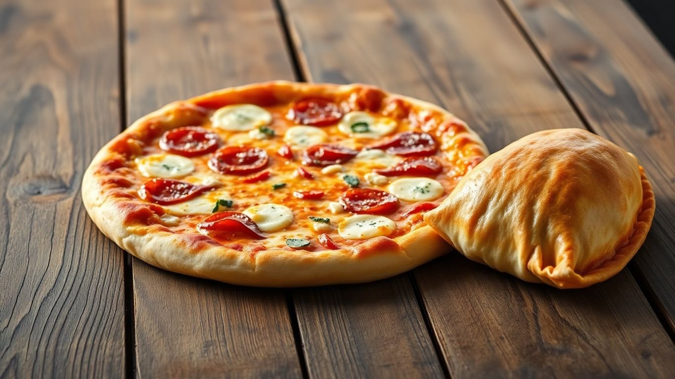 Single serving pizza and handheld meal ready to eat.