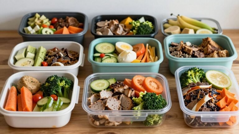 Healthy meal prep lunch containers with fresh ingredients.