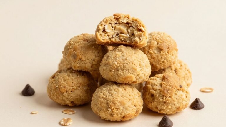 No-bake protein bites stacked with oats and chocolate chips.