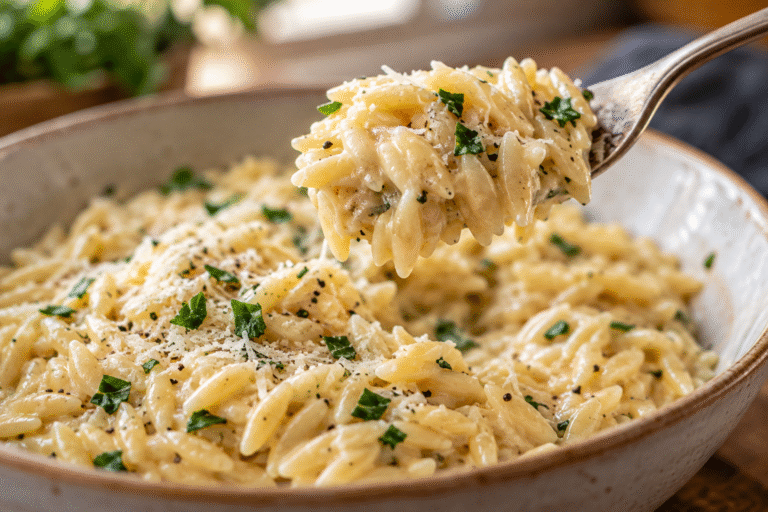 Creamy Garlic Parmesan Orzo for an Easy, Comforting Dinner